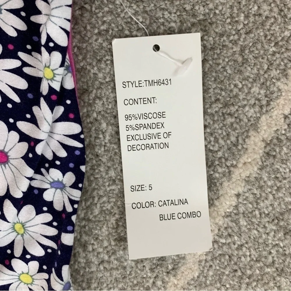 Design History Navy and Pink Daisy and Lace Short Sleeve T-shirt Size 5